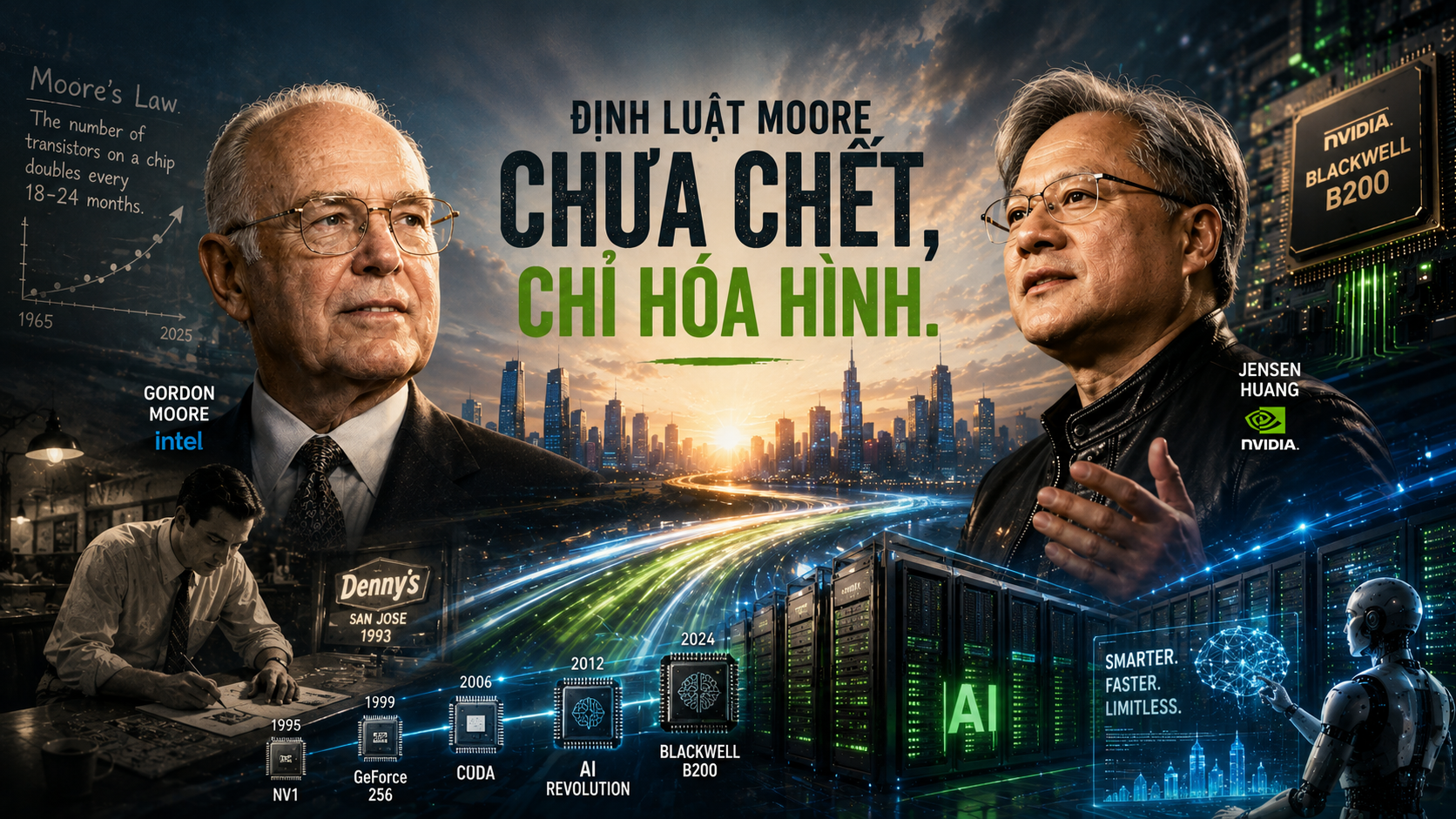Định luật Moore trong Kỷ nguyên AI: Từ Sự Phục sinh của Phần cứng đến Điểm bùng nổ Trí tuệ Vô hạn